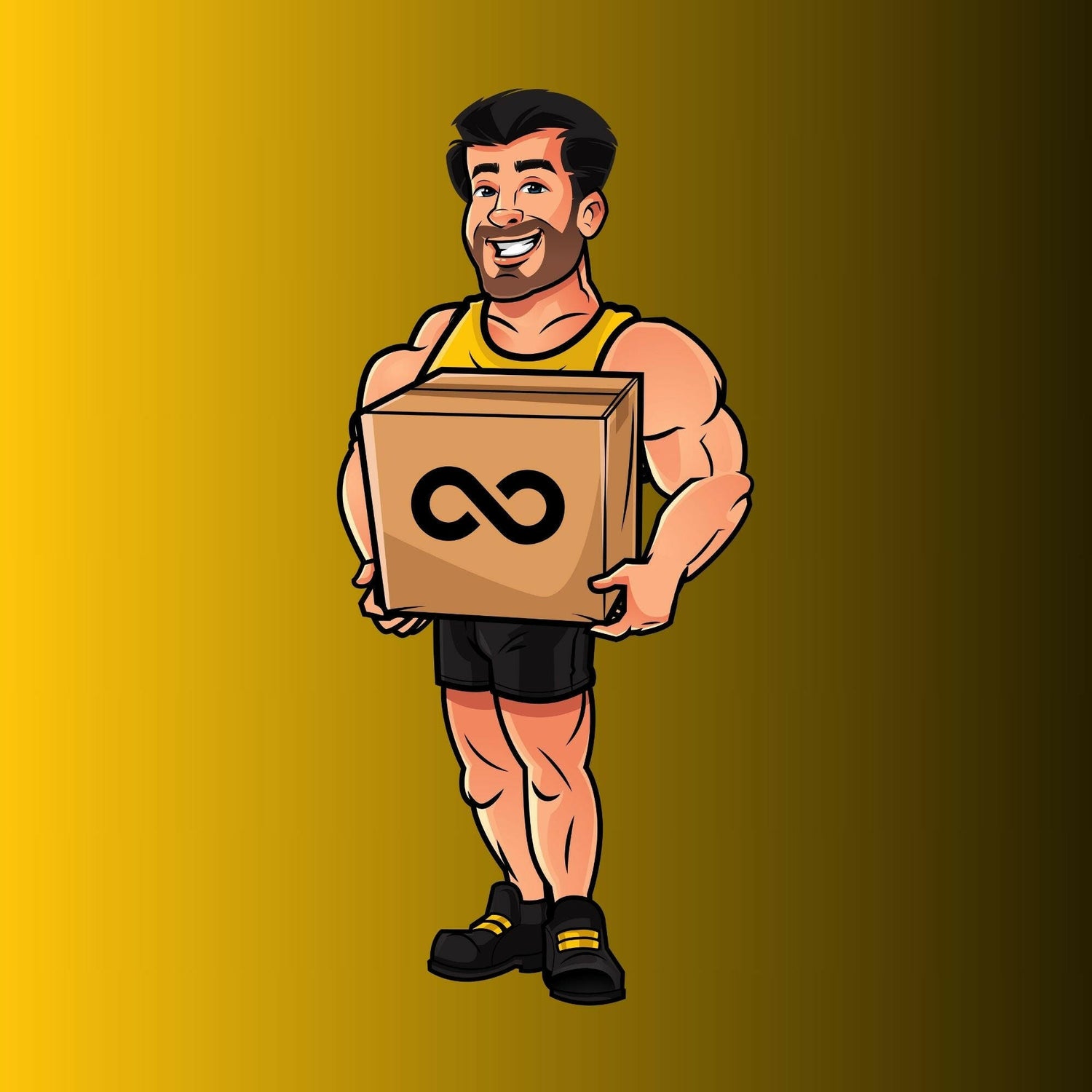 Man holding box with infinity sign 