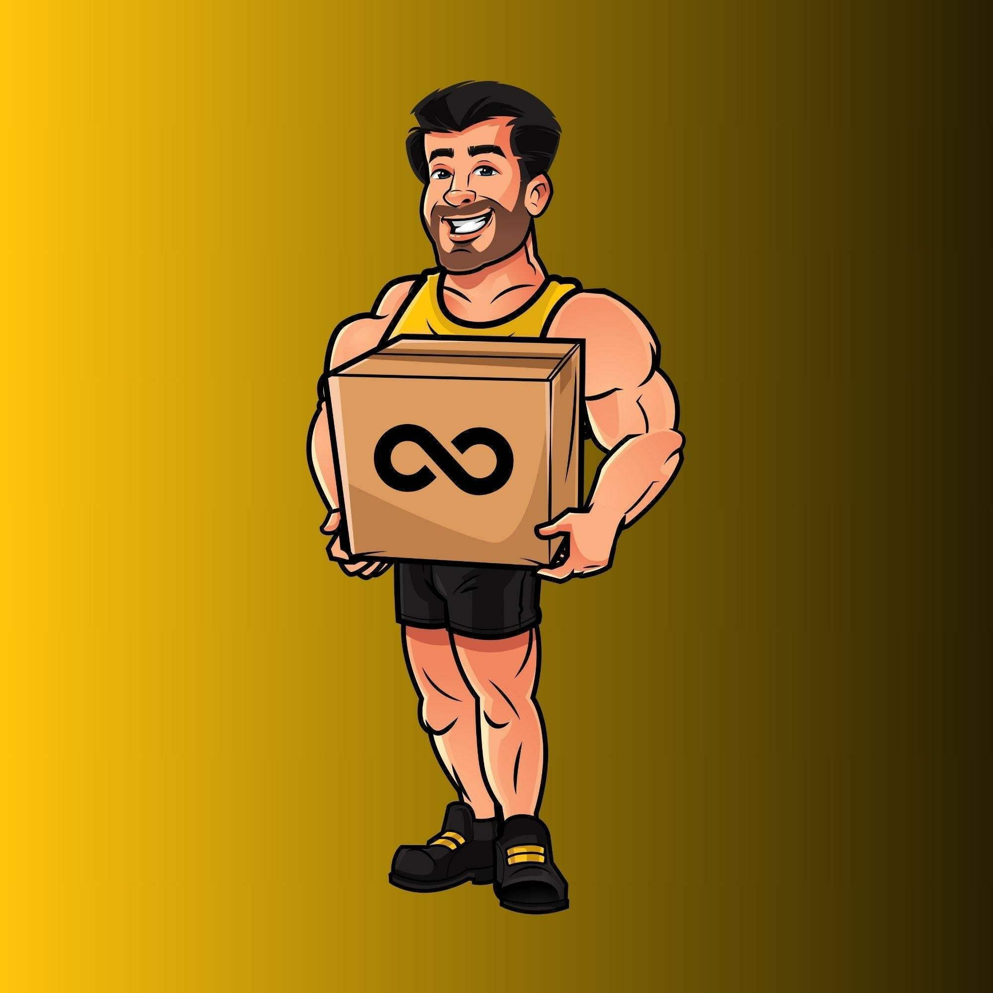 Man holding box with infinity sign 
